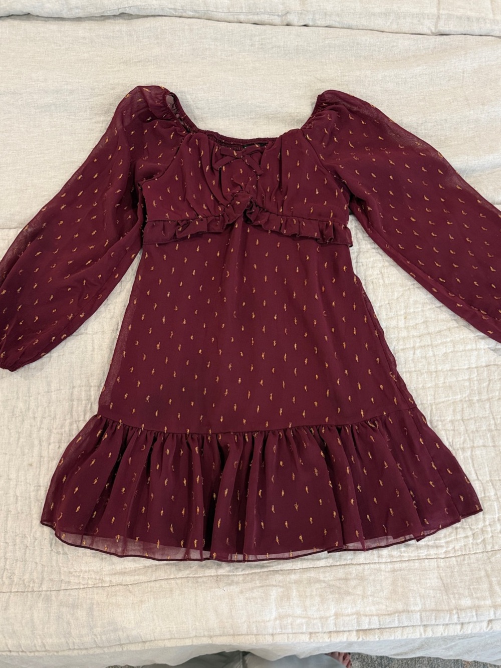 Zunie Girls Burgundy Dress with Gold Dot Accents - Size 10